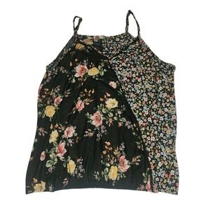 Lavish‎ Floral Cami Top Two-Tone Sleeveless Casual Blouse Summer Top